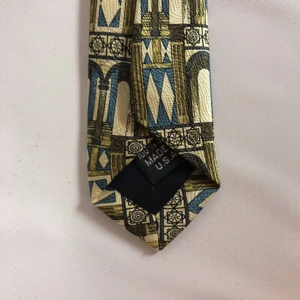 Structure Mens Necktie 100% Silk Brown Blue Beige